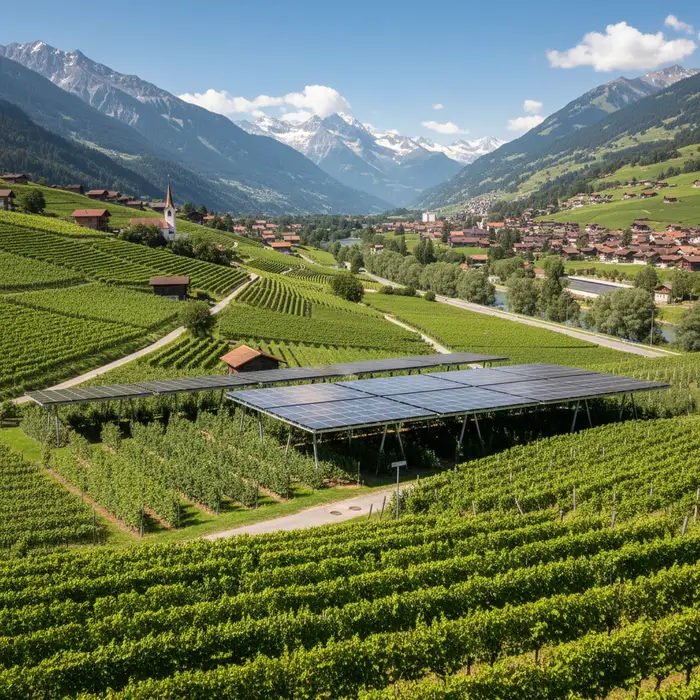 Panneaux solaires agrivoltaïques au-dessus de cultures dans une exploitation suisse