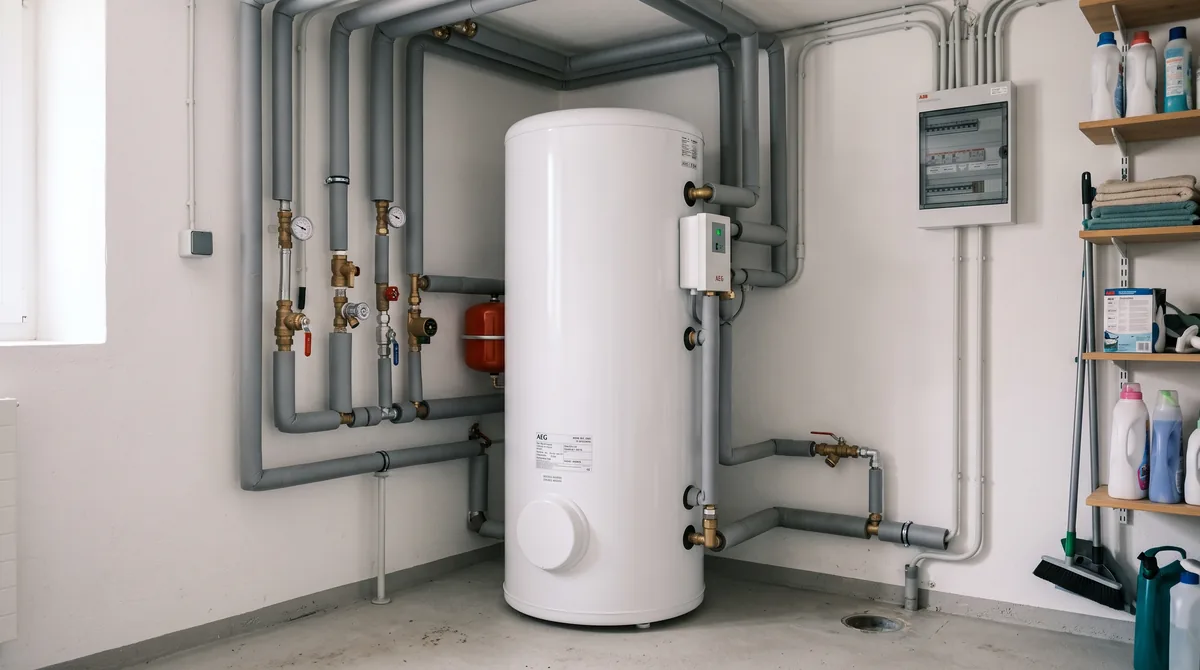 Chauffe-eau électrique installé dans le local technique d'une maison suisse