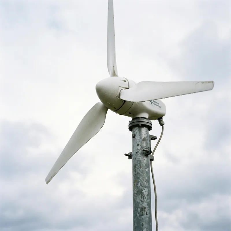 Rotor d'éolienne domestique à axe horizontal avec ses trois pales blanches