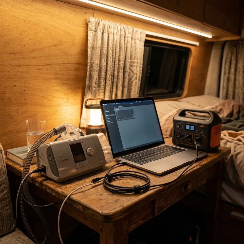 Appareil médical et ordinateur portable branchés sur une station d'énergie portable